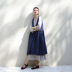 绽放218朵/【宋瓷系列】100%桑蚕丝欧根纱蓝染提花无袖背心连衣裙