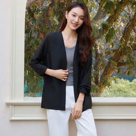 玳莎气质无领西装女2025年夏季新款通勤简约黑色醋酸真丝混纺外套  FB37303