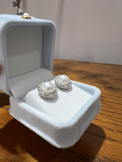 47-4 母亲节特惠 10-11mm 极光无瑕馒头珠 唯爱 重工珍珠耳钉 商品图2