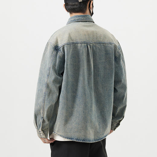 【DQ】大依优型大码男装复古牛仔衬衫宽松百搭潮牌刺绣衬衣外套男上衣胖子潮流 商品图3