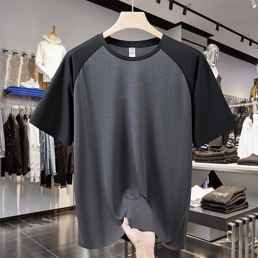 【速干】【DH】大依优型大码拼接短袖T恤加肥加大宽松休闲胖子打底半袖男士上衣潮流 商品图4