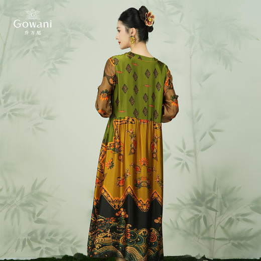 乔万尼真丝宽松长款V领印花国风连衣裙EI2E867 商品图4