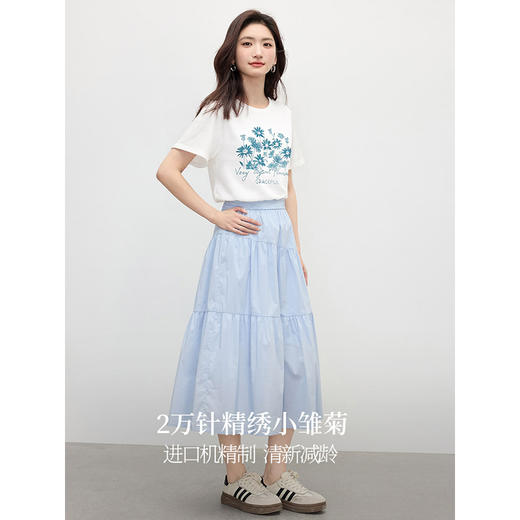 【周末秒杀】熙世界清新百搭休闲短袖T恤2025夏季新款活力减龄70%棉上衣女t 商品图2