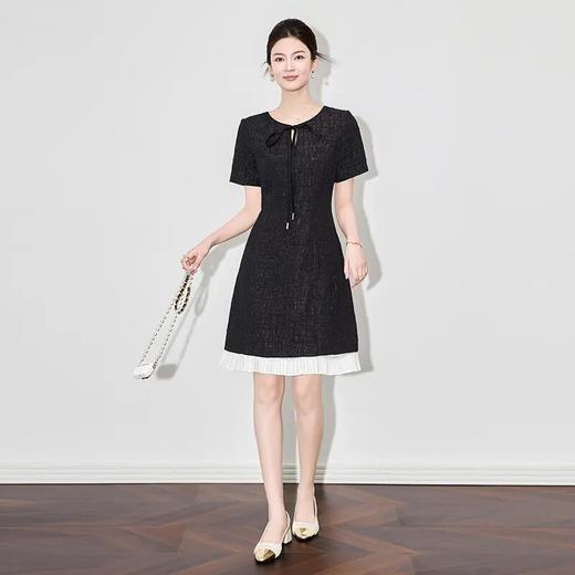 【高货wl】全新升级【铂金会员330/天猫439/差价109】(01349) 洛诗琳新款雅致小香风系带领高级感时髦拼接百褶连衣裙 商品图0