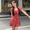 西遇碎花短袖连衣裙女夏季新款系带收腰法式a字红色短裙SS050519 商品缩略图1