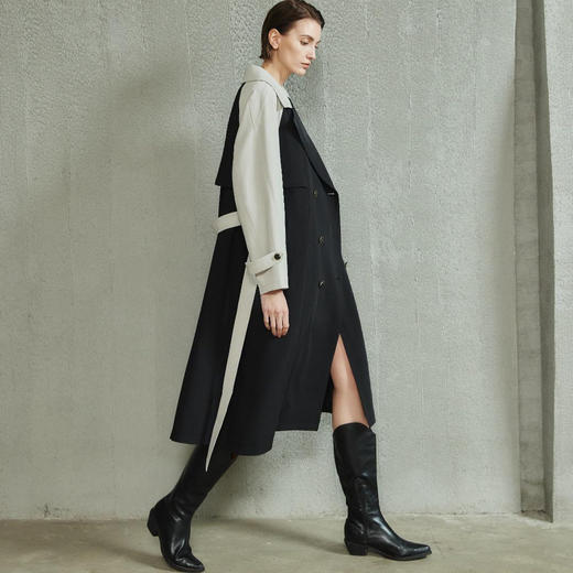 洛诗琳35216春季新款设计感黑白撞色宽松廓形长款风衣外套332 商品图1