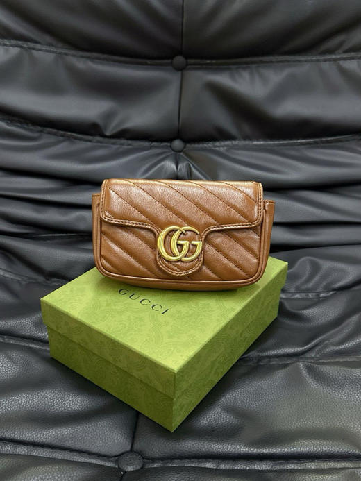 Gucci mini 棕色 牛皮 双g 马蒙 链条包 商品图0
