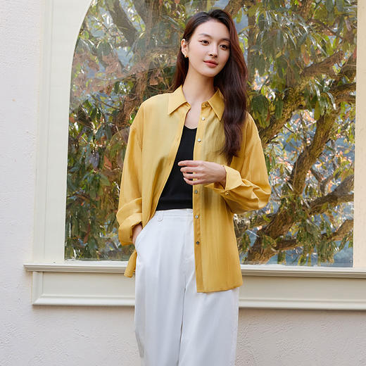 玳莎宽松天丝衬衫女士2025年夏季新款纯色轻薄休闲慵懒风落肩上衣  FB31301 商品图1