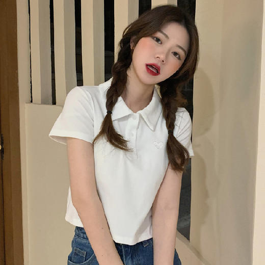 【亲肤柔软，超级显瘦！】纯棉短袖T恤 女夏季新款韩版 刺绣甜美洋气 减龄显瘦T桖上衣-QQ 商品图4