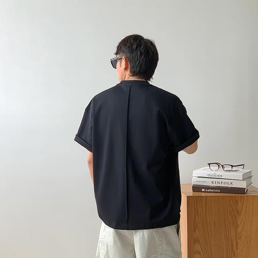 徐太浪缉明线拼接口袋短袖T恤男夏季潮流百搭纯色五分袖男生上衣 商品图3