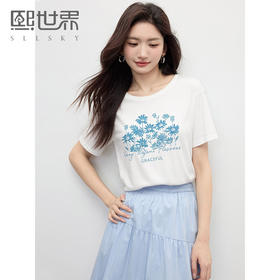 【周末秒杀】熙世界清新百搭休闲短袖T恤2025夏季新款活力减龄70%棉上衣女t