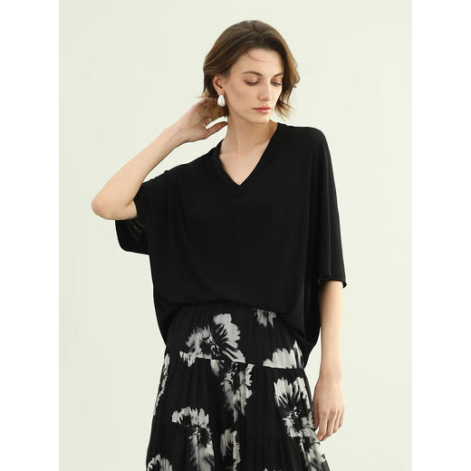 COCOBELLA微透视V领短袖T恤女25春夏蝙蝠袖针织衫TS7081-2 商品图1