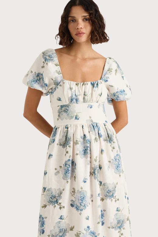 Faithfull The Brand - Dalia Midi Dress - Cecile Floral - Pale Blue - 女装 - 连身裙 - 淡蓝色 商品图5