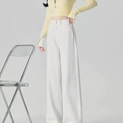 洛诗琳34515春季新款清新百搭高腰显瘦白色阔腿牛仔裤女25231 商品图2