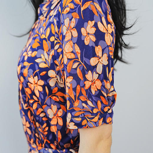 丁摩 桑蚕丝V领翻领收腰连衣裙S351 商品图2