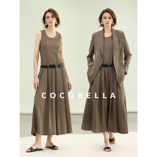 COCOBELLA高智感通勤手工倒褶连衣裙女随性舒适通勤背心裙FR0067 商品图3