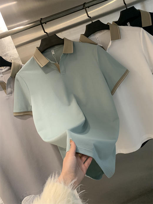 柜388!2025新款醋酸亚麻桑禅丝丝针织细腻透气夏短袖T恤POLO衫男款！ 商品图8