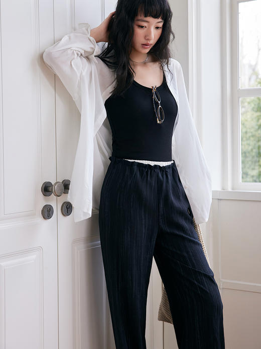 「仿棉麻肌理 老钱风自然褶皱」KEMU壳木 老钱风长裤 宽松裤腿修饰腿型+面料垂顺有质感 商品图3