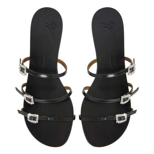 Giuseppe Zanotti 女士签名徽标宝石扣平底皮革凉鞋 黑色 E500010002 商品图2