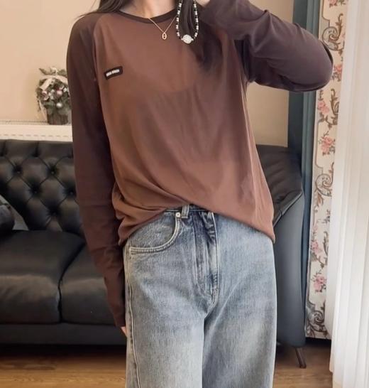 贸易公司  miu咖色面膜TEE  美拉德插肩圆领长袖T恤 商品图2