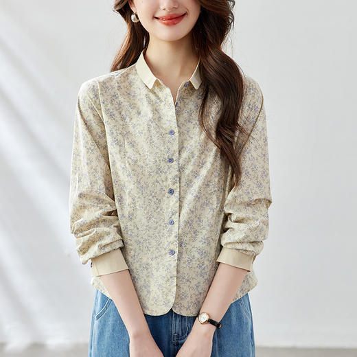 百媚生 纯棉碎花衬衫女上衣51111 商品图2