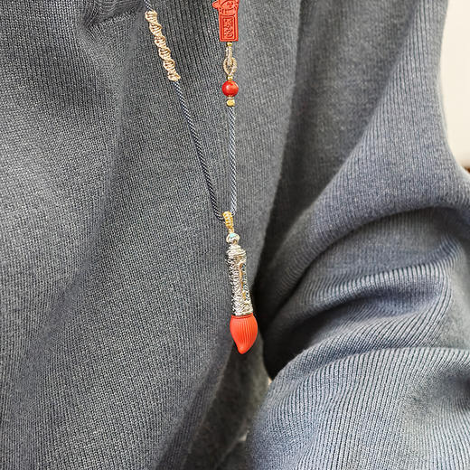易祈吉祥朱砂文昌笔吊坠金榜题名S925银吊坠文昌塔随身挂件学生礼物饰品 商品图3