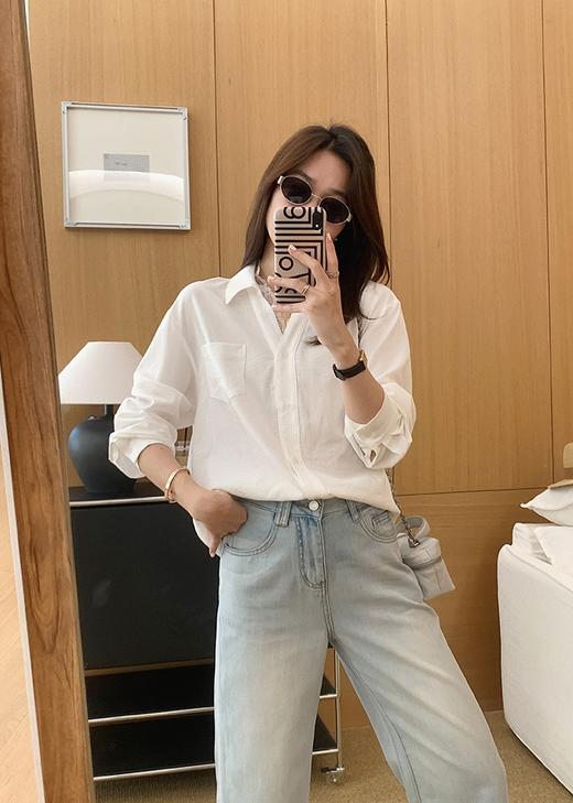 缪斯衬衫法式重工蕾丝花边拼接V领长袖衬衫 商品图0