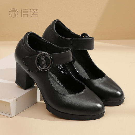 真皮走秀高跟鞋头层牛皮女鞋单鞋软底旗袍粗跟春秋季通勤妈妈皮鞋5C3153-7 商品图2