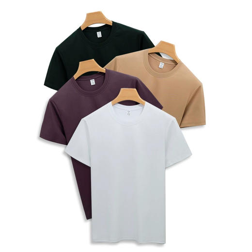 岸纾 100%新疆长绒棉 双面液氨丝光短袖圆领T恤190克男款 T1205 商品图3