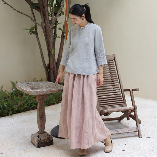 绽放302朵/【宋瓷系列】夏季亚麻立体感百搭显瘦复古文艺半身长裙 商品图2