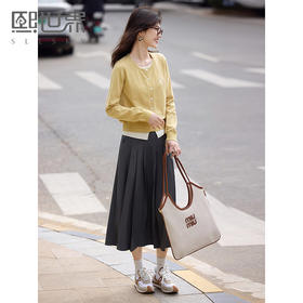 【五折购】熙世界高智感通勤百褶半身裙女2025春夏新款气质学院风灰色a字裙