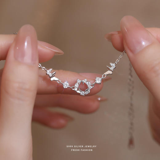 【洛蝶】s999纯银镶钻花环蝴蝶手链【YXS-L941】 商品图3