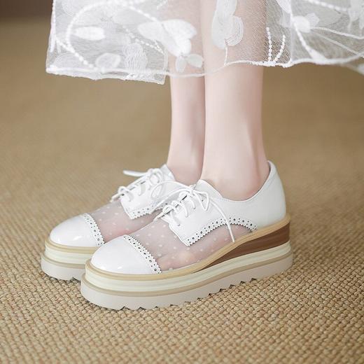 【预售5天】牛皮网纱拼接春夏季新款松糕鞋厚底网鞋凉鞋系带休闲单鞋ZMXY&ZM9025 商品图3