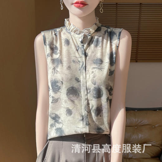 丁摩 木耳边领花边无袖针织上衣M13 商品图5