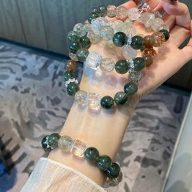 钻石豪门15000积分天然绿发晶黑金超白幽灵白水晶方糖手串招财转运喜金水木（12mm）