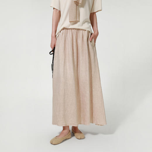 ROMI STUDIO“悠然而归”100%亚麻炒色雪花肌理松紧A摆半裙24SSQ878 商品图0