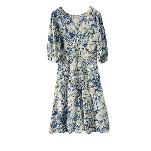 丁摩 新国风重磅真丝连衣裙 青花瓷 桑蚕丝裙子LZ2151 商品图4