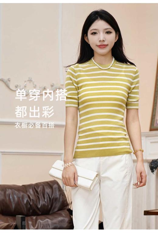 现货 臣禾	天丝铜氨丝条纹T恤 圆领短袖上衣	JZ251090475 商品图1