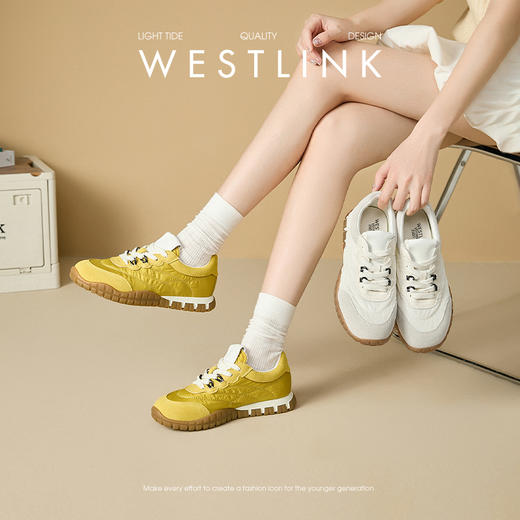 西遇芭蕾德训鞋女新款春夏超火复古小白鞋轻便软底黄色运动鞋V0156574 商品图0