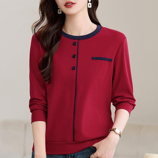 百媚生 棉质正肩长袖圆领T恤S82510040 商品图3