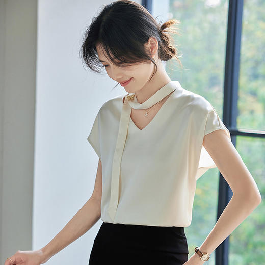 2025新款纯色百搭套头短袖修身优雅女式t恤夏季 商品图3