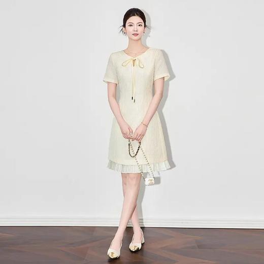 【高货wl】全新升级【铂金会员330/天猫439/差价109】(01349) 洛诗琳新款雅致小香风系带领高级感时髦拼接百褶连衣裙 商品图2