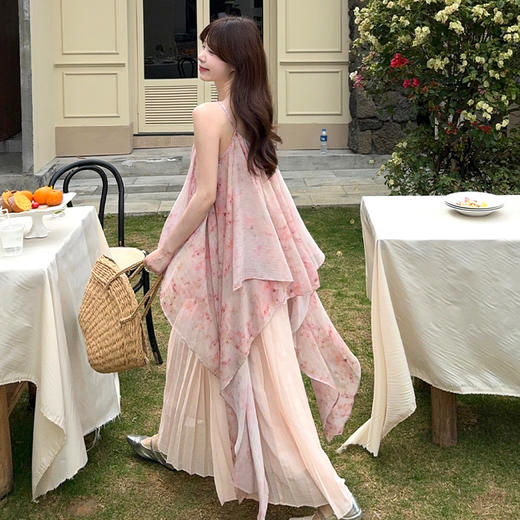 西遇拼接吊带连衣裙女夏季新款晕染假两件度假风薄纱长裙SS050523 商品图4