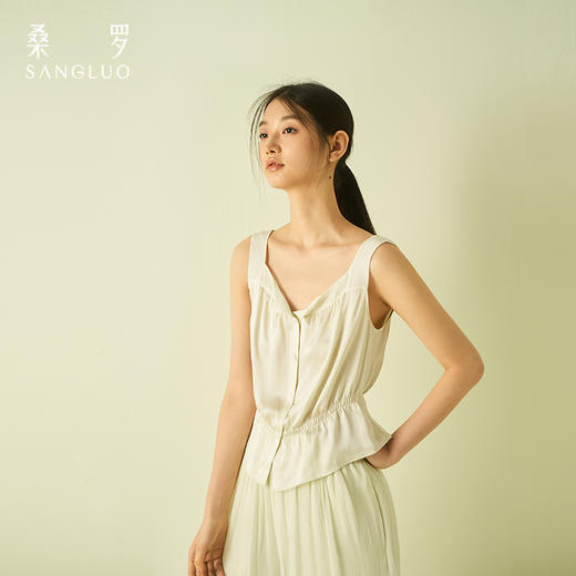 高定 桑罗真丝无袖背心长裤套装女25年夏季新品可外穿家居服高级设计感 商品图2
