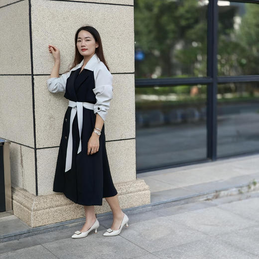 洛诗琳35216春季新款设计感黑白撞色宽松廓形长款风衣外套332 商品图3