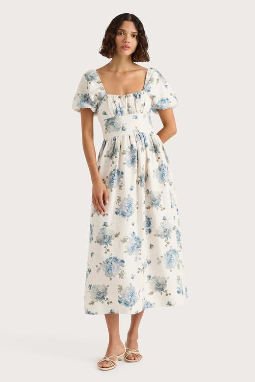Faithfull The Brand - Dalia Midi Dress - Cecile Floral - Pale Blue - 女装 - 连身裙 - 淡蓝色 商品图1
