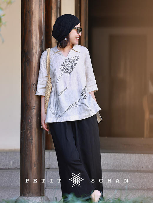 PETIT SCHAN小闪 CLO#782 wrapped like a cloud 如云裹身 亚麻莱赛尔松紧腰百搭打底裤直筒裤 商品图3