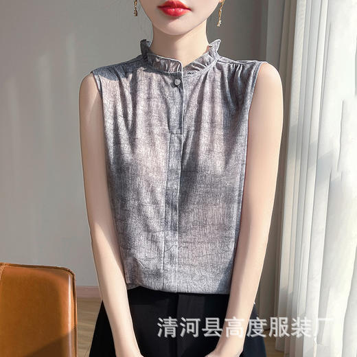 丁摩 木耳边领花边无袖针织上衣M13 商品图7