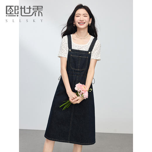 【初夏新品】熙世界休闲牛仔背带裙女夏季2025年新款宽松设计感复古吊带连衣裙 商品图0