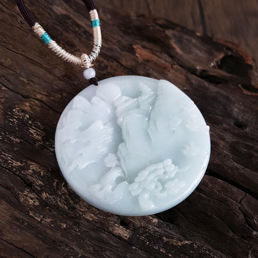 【天然正品】天然细腻无纹裂糯种春彩雕山水平安无事牌翡翠吊坠手把件58.2*57.7*11.3MM（皆取最大值）女士现售价：680特价！020425AH38 商品图2